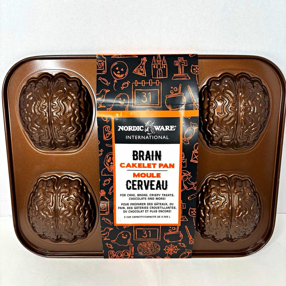 New Nordic Ware Brain Cakelet Pan Halloween 6 Cavity 3 Cup Baking Mold